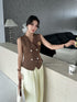 Knitted Collar Down Crystal Buttons Vest